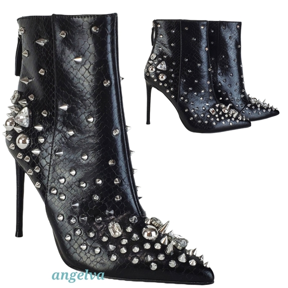 New Steve madden viceroy studded gems pointed toe stiletto heel boots black - Picture 8 of 16